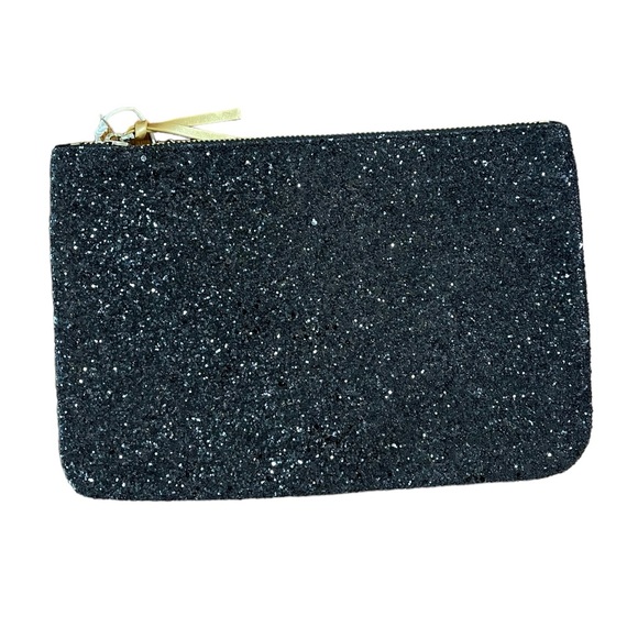 Jack Rogers Sparkle Pouch Zipper Glitter Clutch Simple Black Evening Bag New - Picture 2 of 9